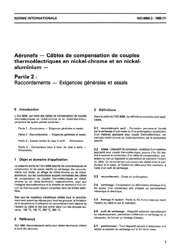 ISO 8056-2:1988 - Aéronefs -- Câbles de compensation de couples thermoélectriques en nickel-chrome et en nickel-aluminium