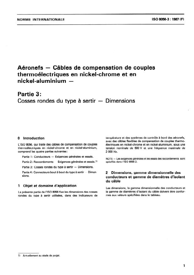 ISO 8056-3:1987 - Aéronefs -- Câbles de compensation de couples thermoélectriques en nickel-chrome et en nickel-aluminium