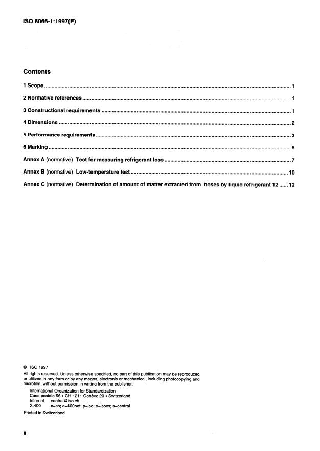 ISO 8066-1:1997 ISO 8066-1:1997 - Rubber and plastics hoses and hose assemblies for automotive air conditioning -- Specification - Page 2 preview