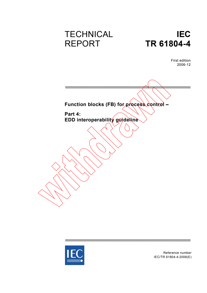 IEC TR 61804-4:2006 - Function blocks (FB) for process control - Part 4: EDD interoperability guideline
Released:12/8/2006
Isbn:2831889200