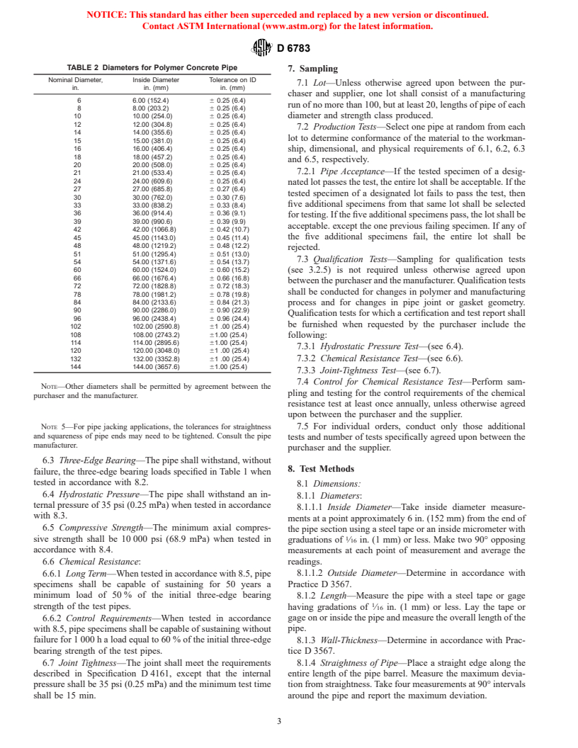 ASTM D6783-02 - Standard Specification for Polymer Concrete Pipe