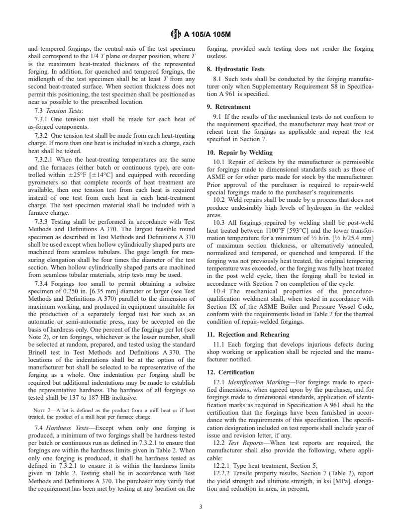 ASTM A105/A105M-00 - Standard Specification for Carbon Steel Forgings for Piping Applications