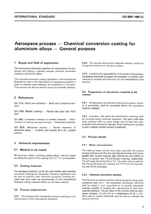 ISO 8081:1985 - Aerospace process -- Chemical conversion coating for aluminium alloys -- General purpose