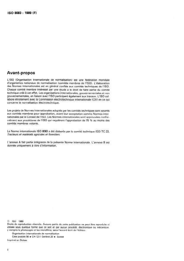 ISO 8083:1989 ISO 8083:1989 - Matériel forestier -- Structures de protection contre les chutes d'objets -- Essais de laboratoire et criteres de performance - Page 2 preview