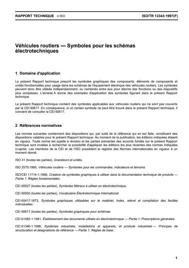 ISO/TR 12343:1997 - Véhicules routiers -- Symboles pour les schémas électrotechniques