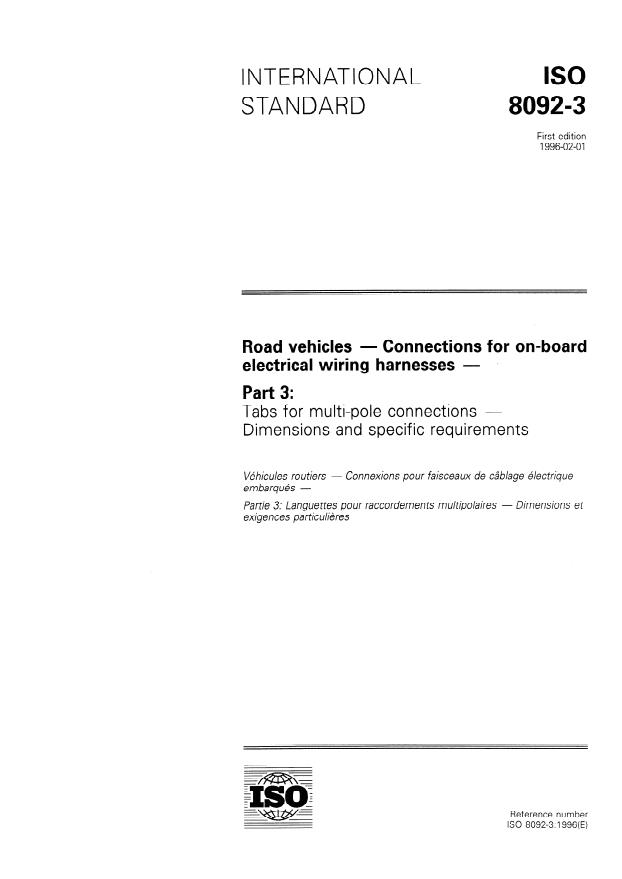 ISO 8092-3:1996 - Road vehicles -- Connections for on-board electrical wiring harnesses