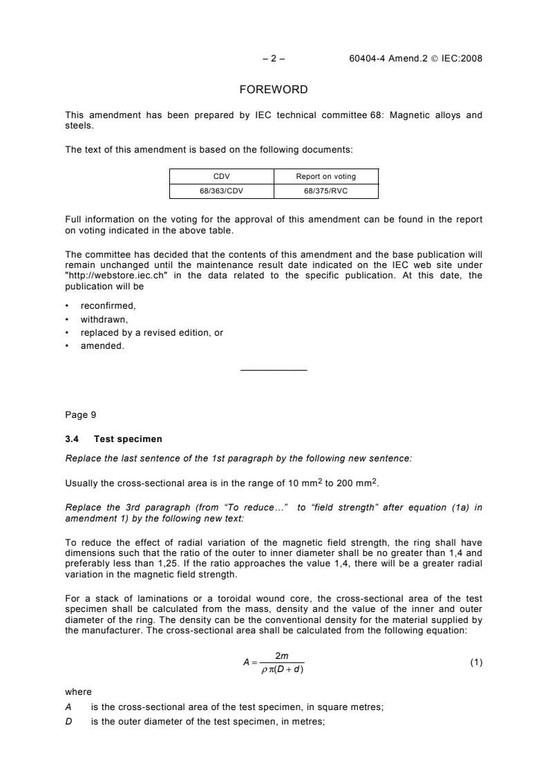 IEC 60404-4:1995/AMD2:2008 IEC 60404-4:1995/AMD2:2008 - Amendment 2 - Magnetic materials - Part 4: Methods of measurement of d.c. magnetic properties of magnetically soft materials - Page 4 preview