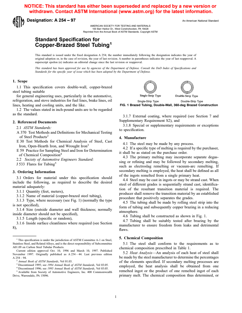 ASTM A254-97 - Standard Specification for Copper-Brazed Steel Tubing