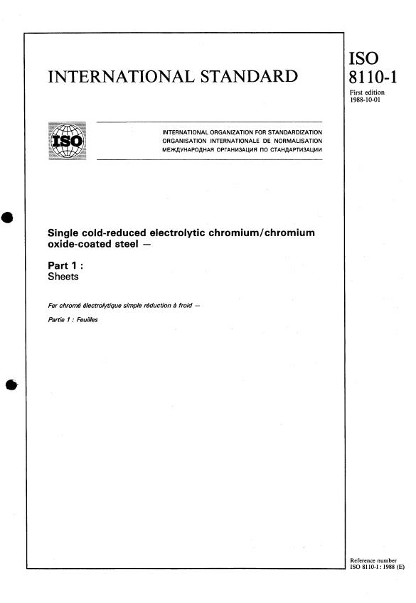 ISO 8110-1:1988 - Single cold-reduced electrolytic chromium/ chromium oxide-coated steel