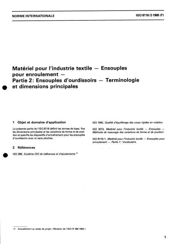 ISO 8116-2:1985 - Matériel pour l'industrie textile -- Ensouples pour enroulement
