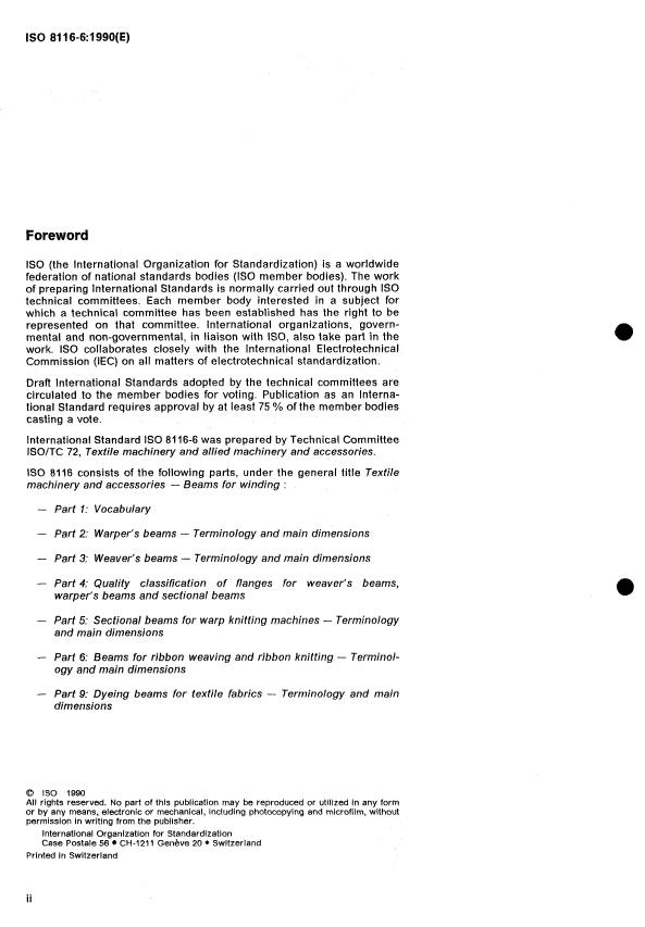 ISO 8116-6:1990 ISO 8116-6:1990 - Textile machinery and accessories -- Beams for winding - Page 2 preview