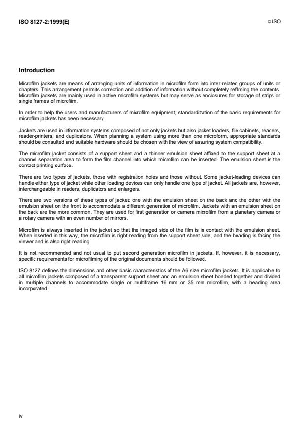 ISO 8127-2:1999 ISO 8127-2:1999 - Micrographics -- A6 size microfilm jackets - Page 4 preview