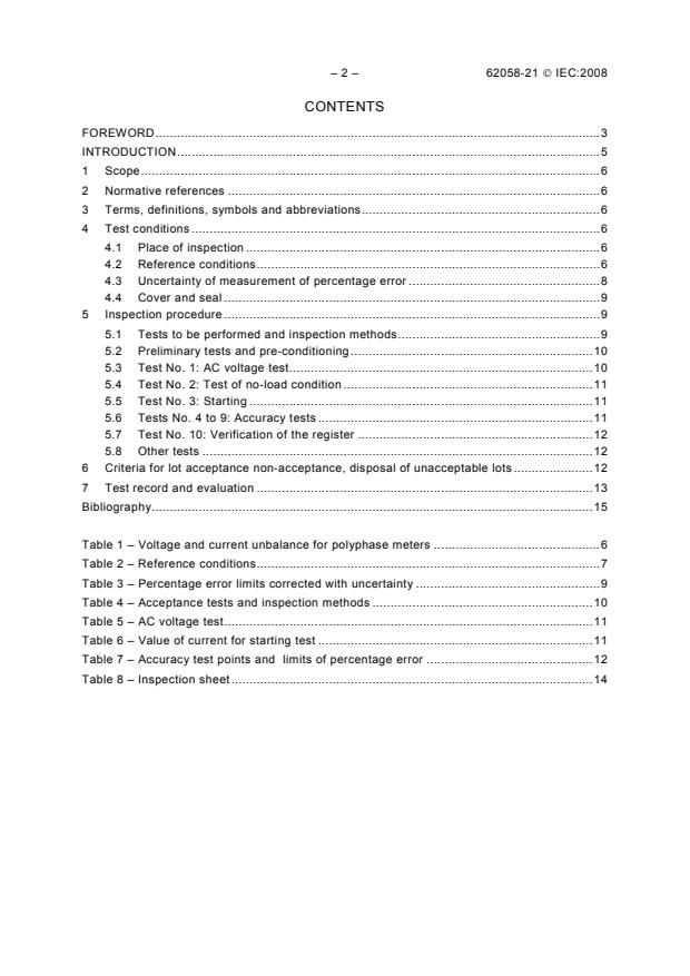 IEC 62058-21:2008 IEC 62058-21:2008 - Electricity metering equipment (AC) - Acceptance inspection - Part 21: Particular requirements for electromechanical meters for active energy (classes 0,5, 1 and 2) - Page 4 preview