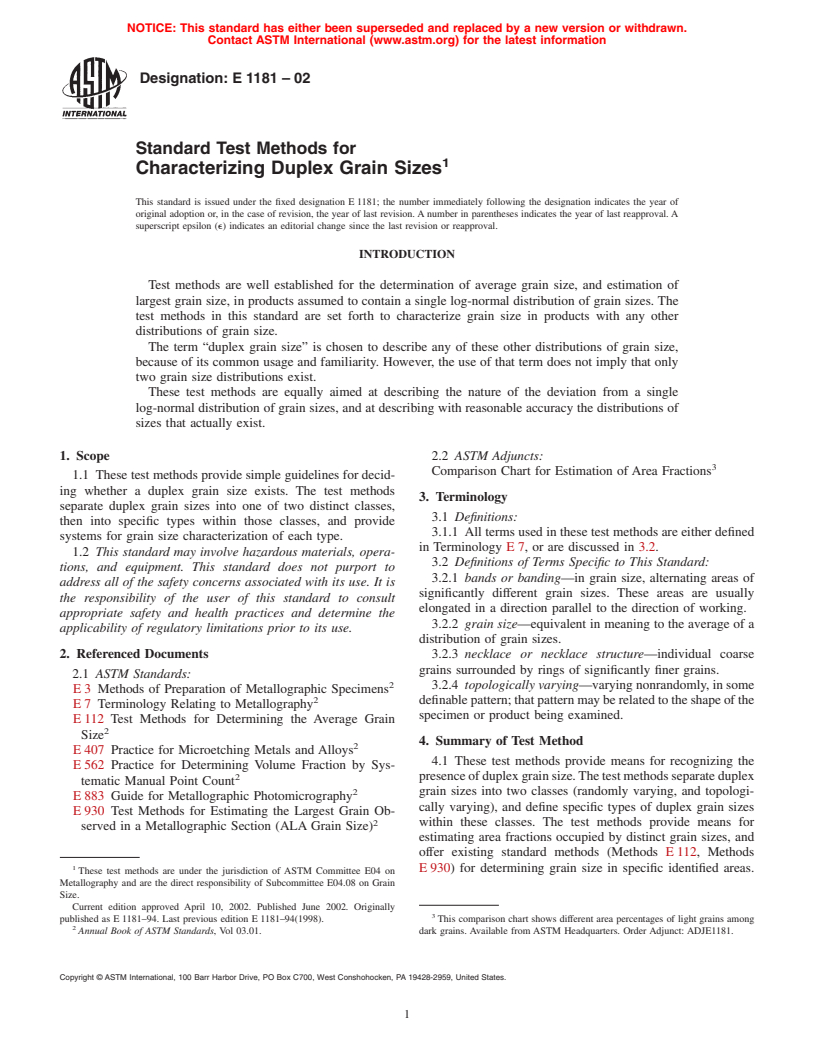 ASTM E1181-02 - Standard Test Methods for Characterizing Duplex Grain Sizes