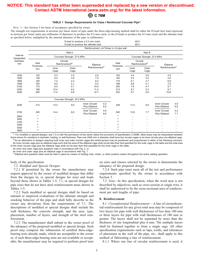 ASTM C76M-00 - Standard Specification for Reinforced Concrete Culvert, Storm Drain, and Sewer Pipe (Metric)