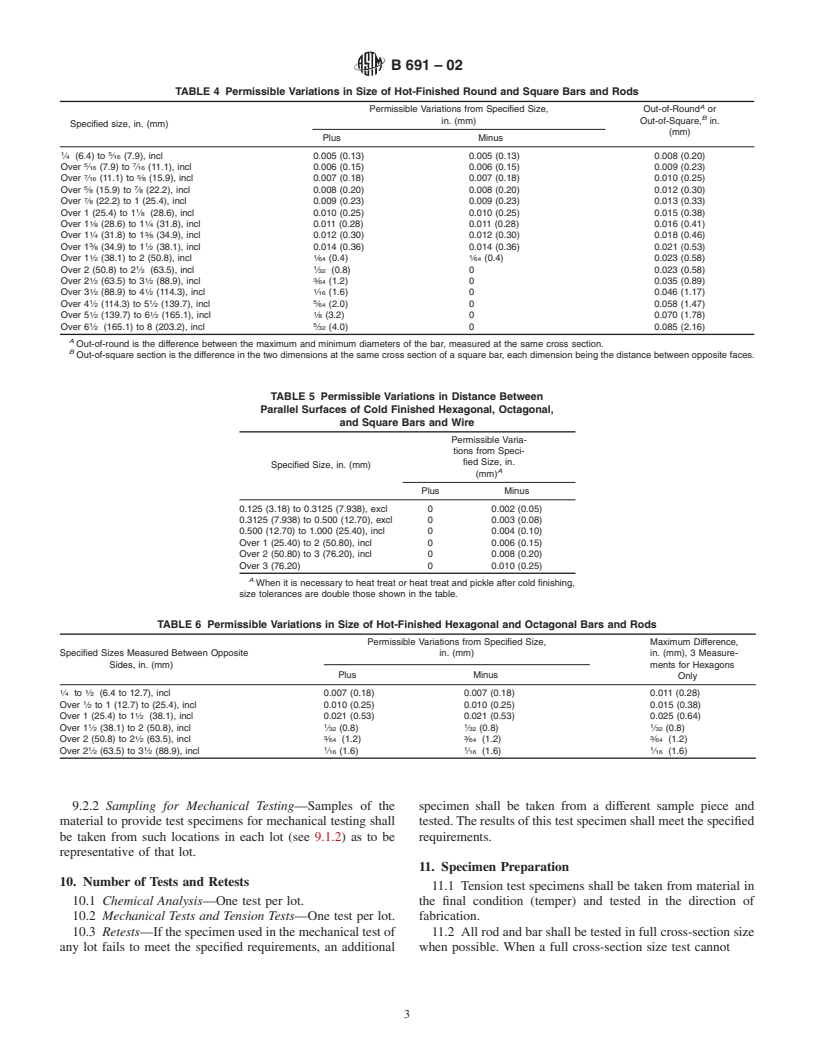 ASTM B691-02 - Standard Specification for Iron-Nickel-Chromium-Molybdenum Alloys (UNS N08366 and UNS N08367) Rod, Bar, and Wire