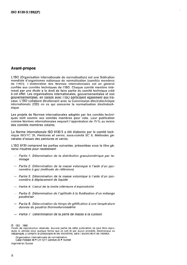 ISO 8130-5:1992 ISO 8130-5:1992 - Poudres pour revetement - Page 2 preview