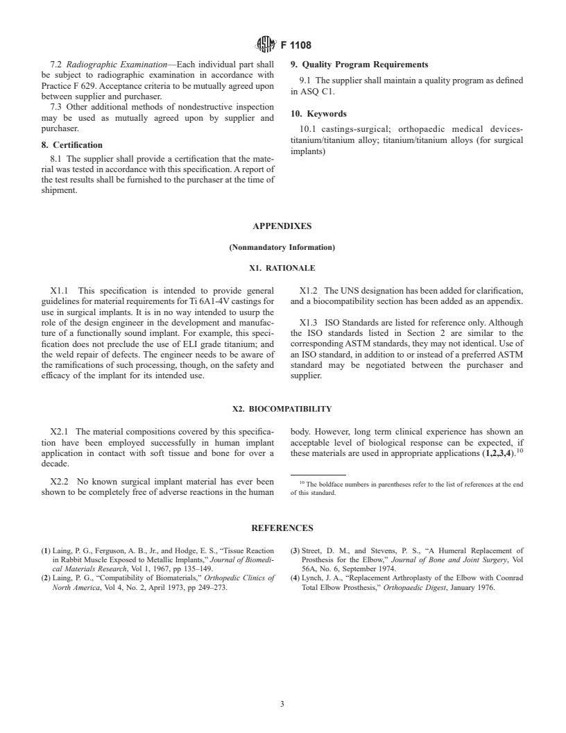 ASTM F1108-02 - Standard Specification for Titanium-6Aluminum-4Vanadium Alloy Castings for Surgical Implants (UNS R56406)