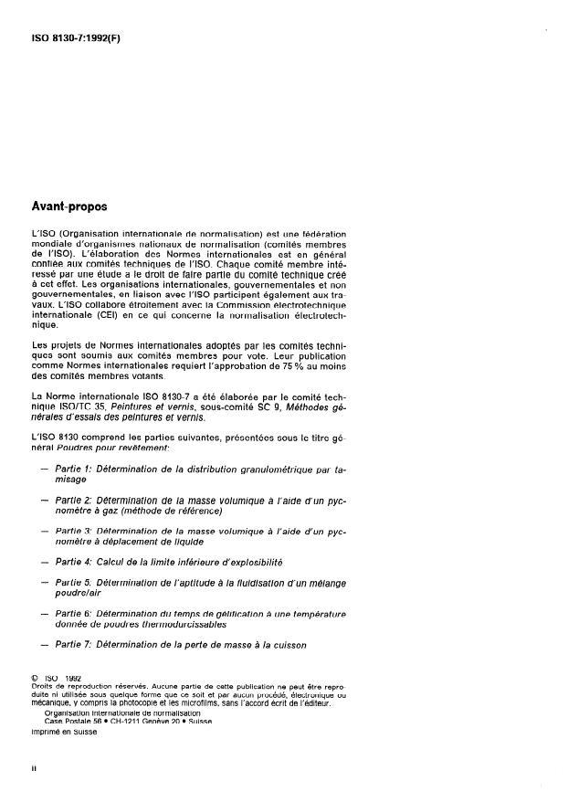 ISO 8130-7:1992 ISO 8130-7:1992 - Poudres pour revetement - Page 2 preview
