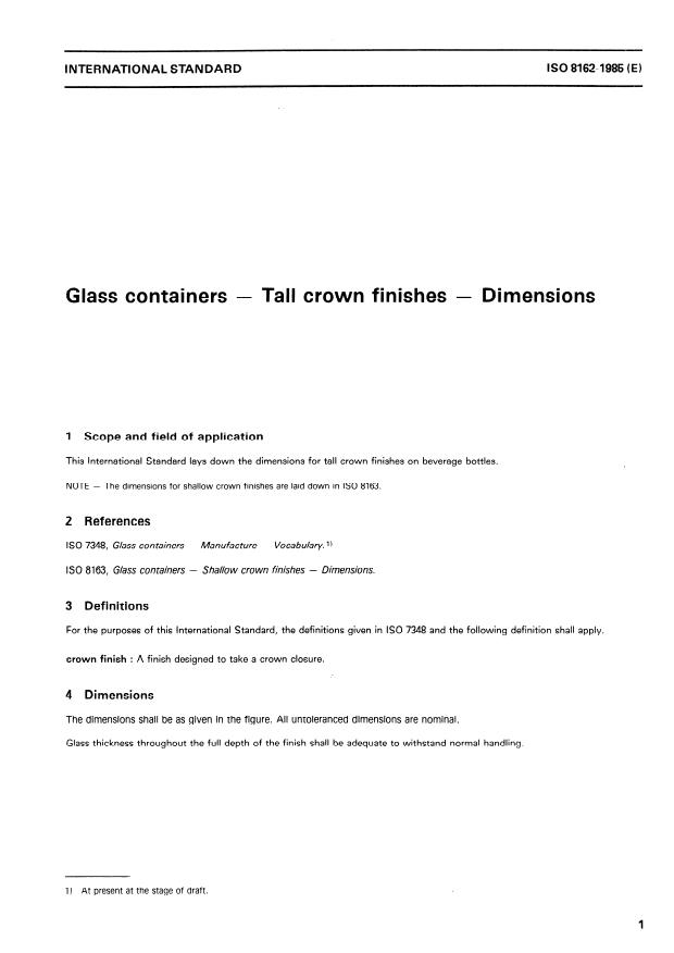ISO 8162:1985 - Glass containers -- Tall crown finishes -- Dimensions