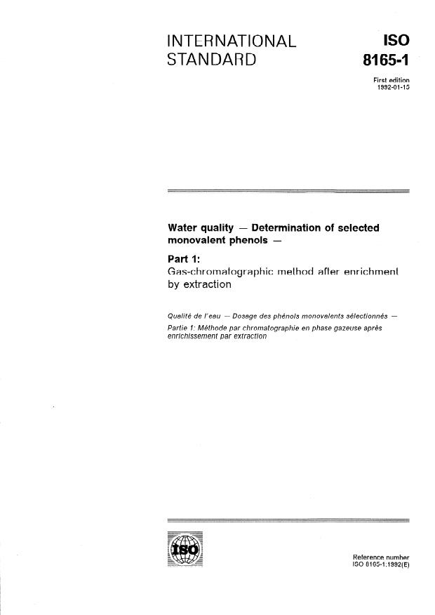 ISO 8165-1:1992 - Water quality -- Determination of selected monovalent phenols