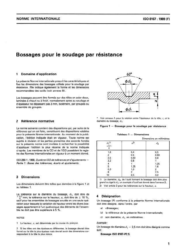 ISO 8167:1989 - Bossages pour le soudage par résistance