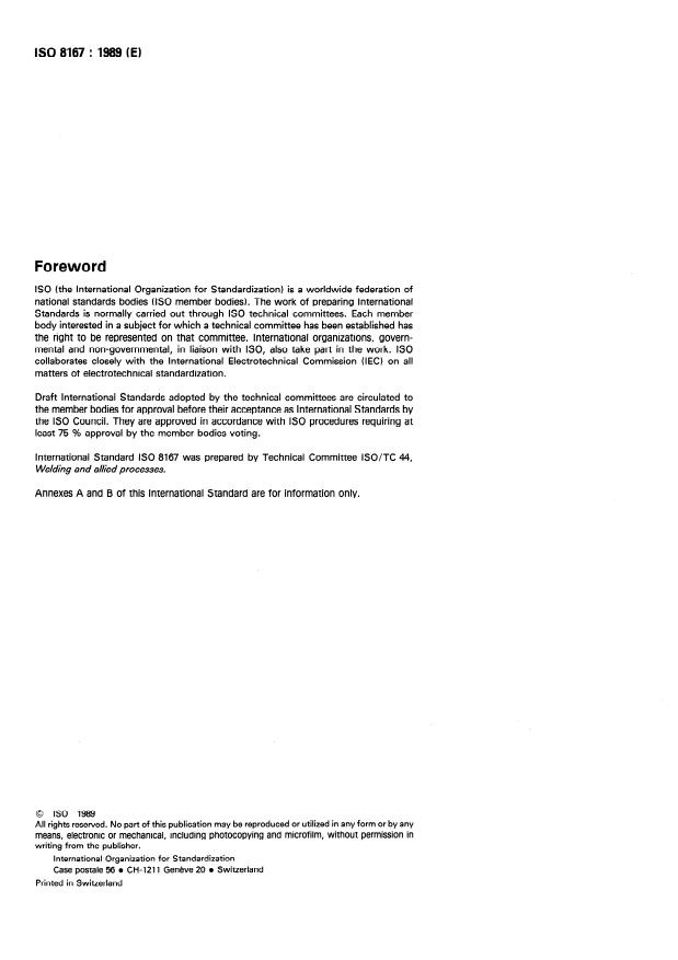 ISO 8167:1989 ISO 8167:1989 - Projections for resistance welding - Page 2 preview