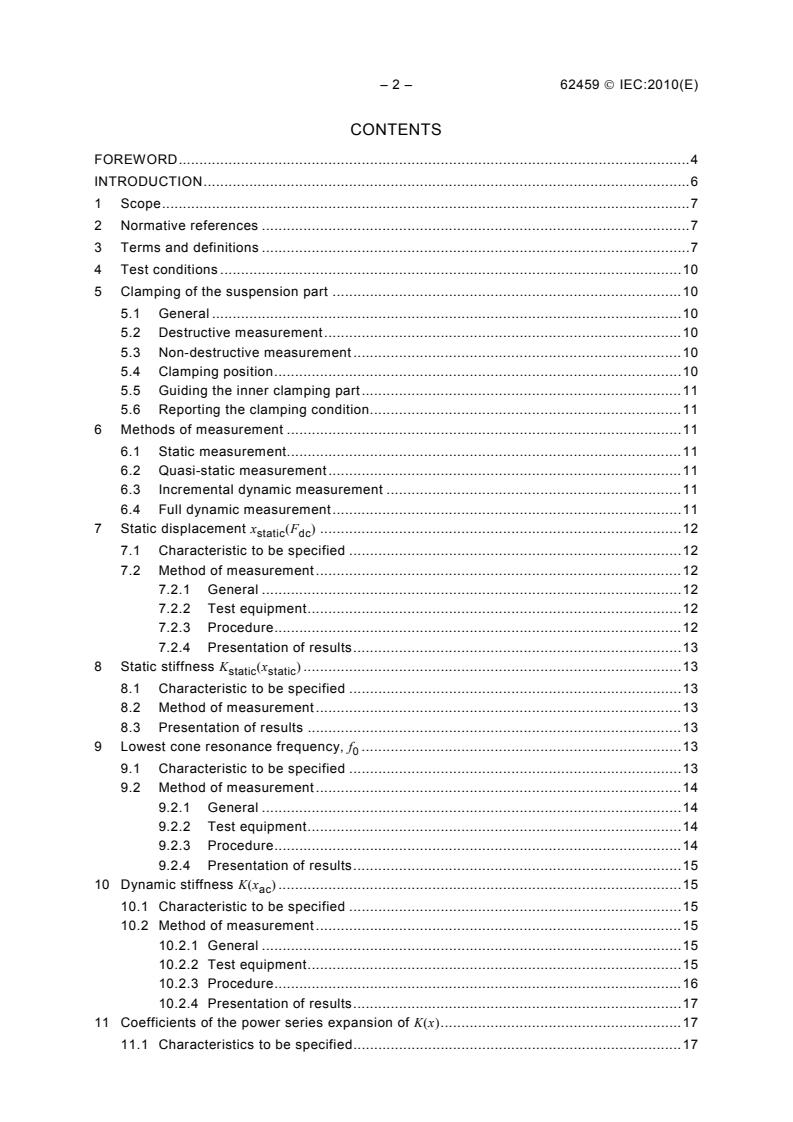 IEC 62459:2010 IEC 62459:2010 - Sound system equipment - Electroacoustical transducers - Measurement of suspension parts - Page 4 preview