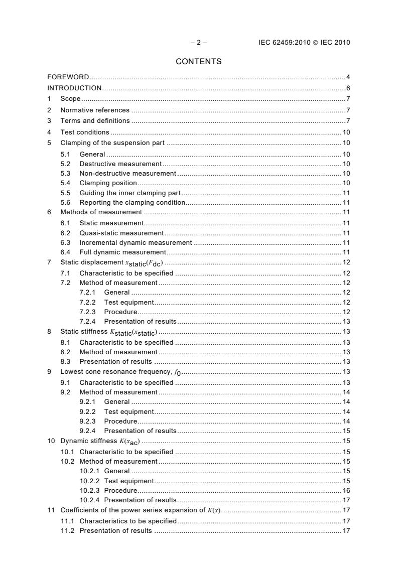 IEC 62459:2010 IEC 62459:2010 - Sound system equipment - Electroacoustical transducers - Measurement of suspension parts - Page 4 preview