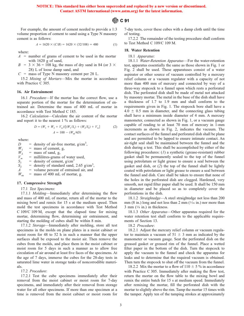 ASTM C91-01 - Standard Specification for Masonry Cement