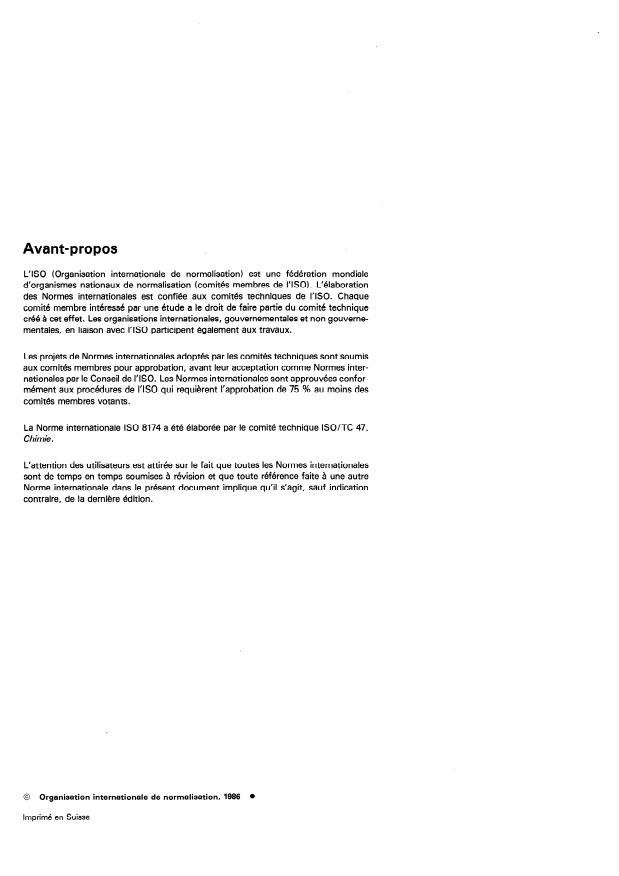 ISO 8174:1986 ISO 8174:1986 - Éthylene et propylene a usage industriel -- Dosage de l'acétone, de l'acétonitrile, du propanol-2 et du méthanol -- Méthode par chromatographie en phase gazeuse - Page 2 preview