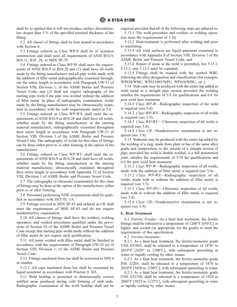 ASTM A815/A815M-00a - Standard Specification for Wrought Ferritic, Ferritic/Austenitic, and Martensitic Stainless Steel Piping Fittings