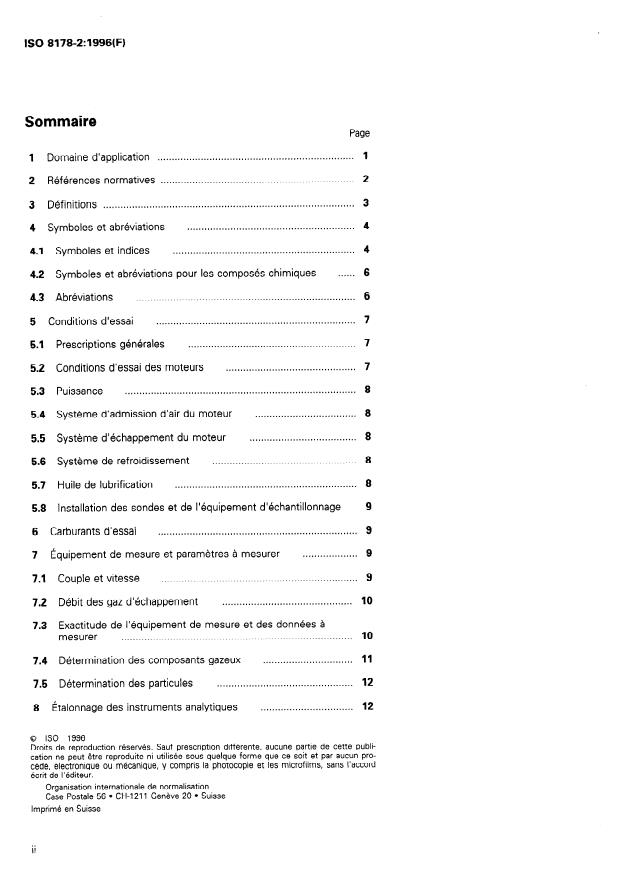 ISO 8178-2:1996 ISO 8178-2:1996 - Moteurs alternatifs a combustion interne -- Mesurage des émissions de gaz d'échappement - Page 2 preview