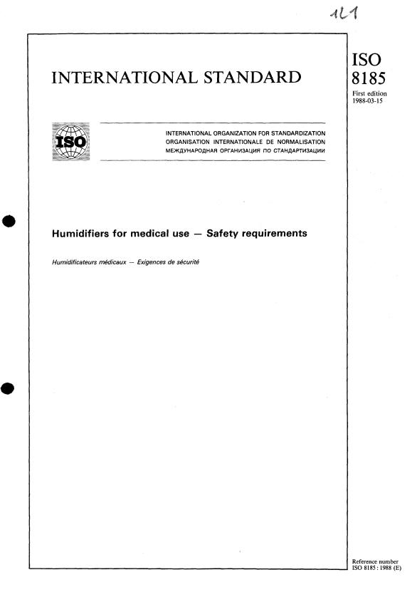 ISO 8185:1988 - Humidifiers for medical use -- Safety requirements