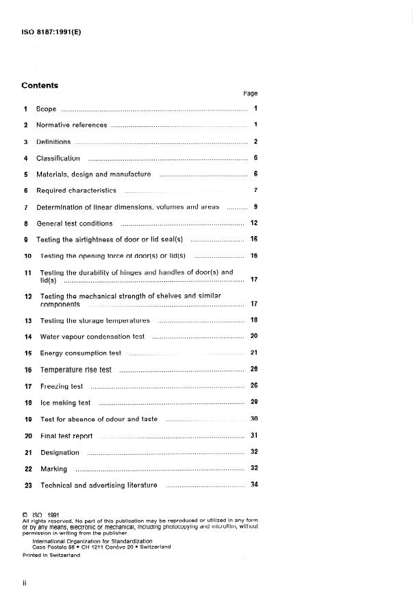 ISO 8187:1991 ISO 8187:1991 - Household refrigerating appliances -- Refrigerator-freezers -- Characteristics and test methods - Page 2 preview