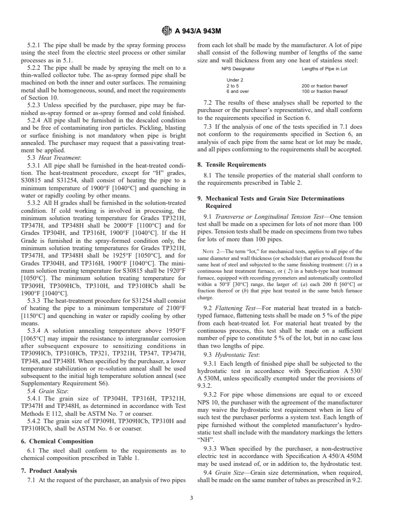 ASTM A943/A943M-00 - Standard Specification for Spray-Formed Seamless Austenitic Stainless Steel Pipes