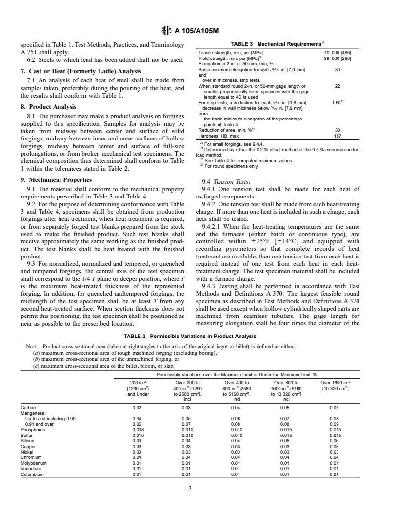 ASTM A105/A105M-98 - Standard Specification for Carbon Steel Forgings for Piping Applications