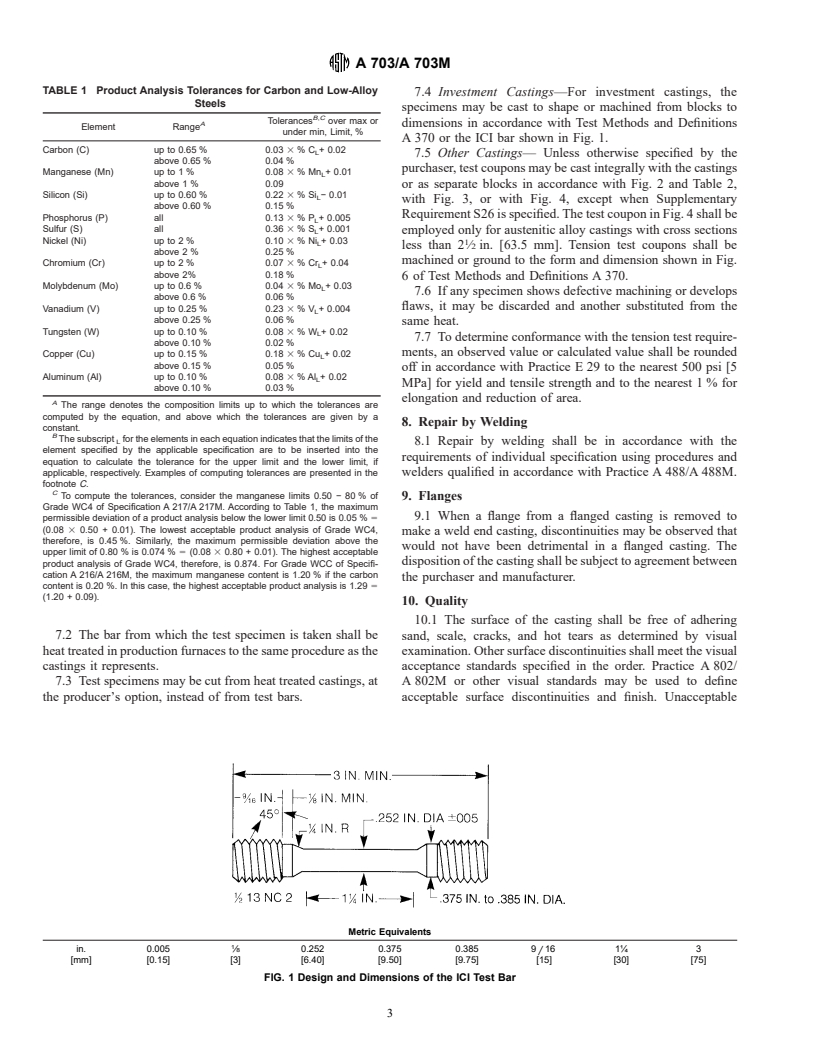 ASTM A703/A703M-99 - Standard Specification for Steel Castings, General Requirements, for Pressure-Containing Parts