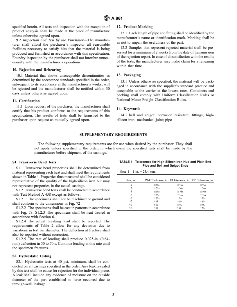 ASTM A861-94e1 - Standard Specification for High-Silicon Iron Pipe and Fittings