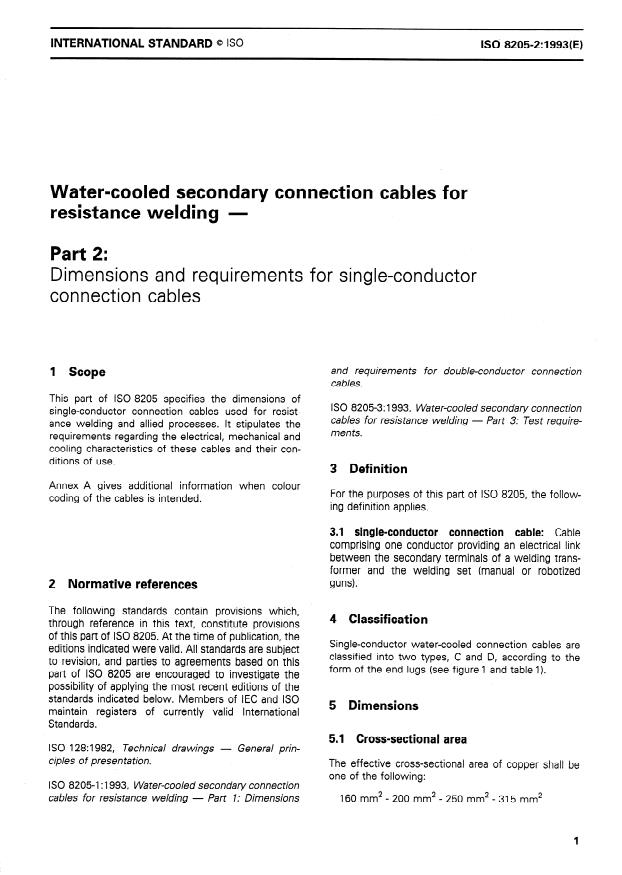 ISO 8205-2:1993 - Water-cooled secondary connection cables for resistance welding