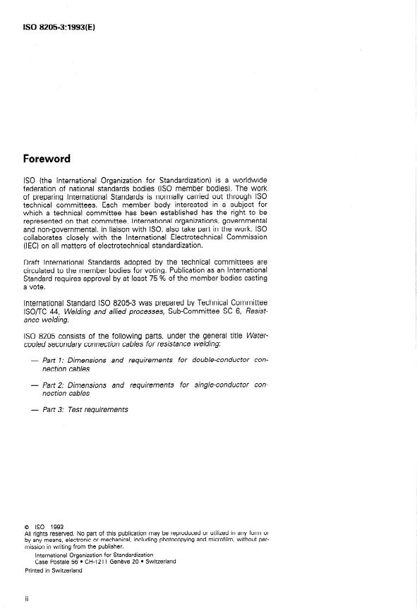 ISO 8205-3:1993 ISO 8205-3:1993 - Water-cooled secondary connection cables for resistance welding - Page 2 preview