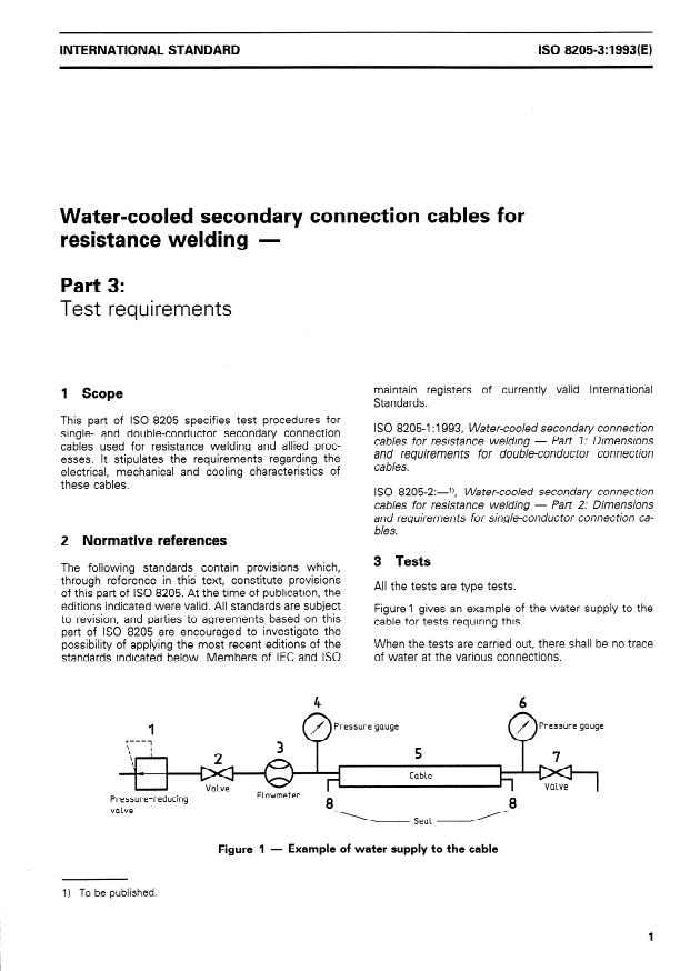 ISO 8205-3:1993 - Water-cooled secondary connection cables for resistance welding