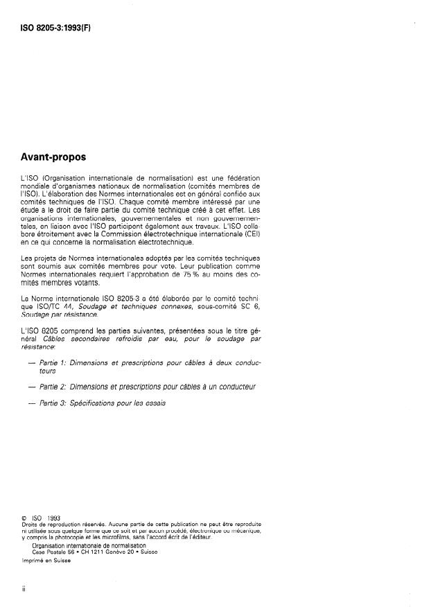 ISO 8205-3:1993 ISO 8205-3:1993 - Câbles secondaires refroidis par eau, pour le soudage par résistance - Page 2 preview