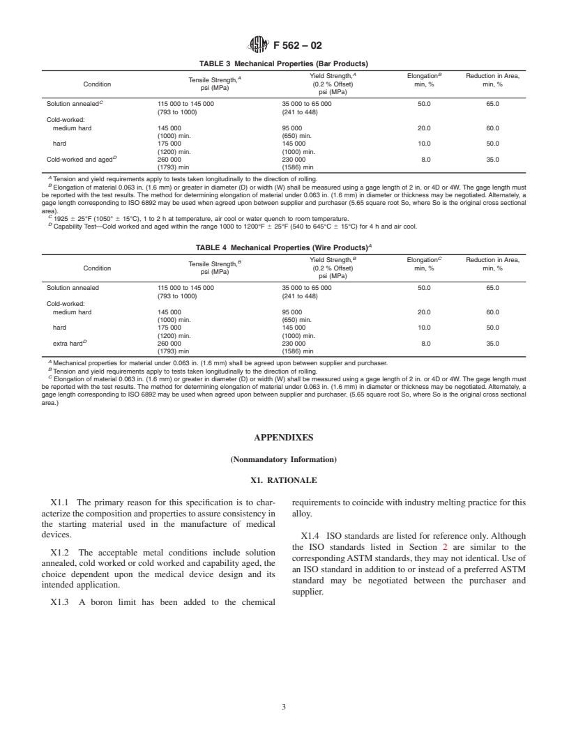 ASTM F562-02 - Standard Specification for Wrought 35Cobalt-35Nickel-20Chromium-10Molybdenum Alloy for Surgical Implant Applications (UNS R30035)