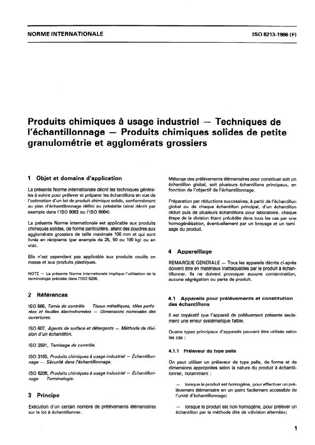 ISO 8213:1986 - Produits chimiques a usage industriel -- Techniques de l'échantillonnage -- Produits chimiques solides de petite granulométrie et agglomérats grossiers