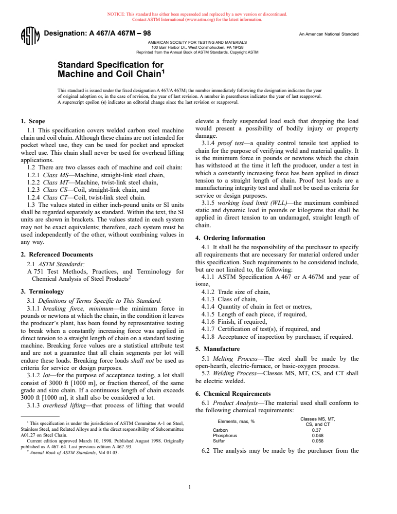 ASTM A467/A467M-98 - Standard Specification for Machine and Coil Chain