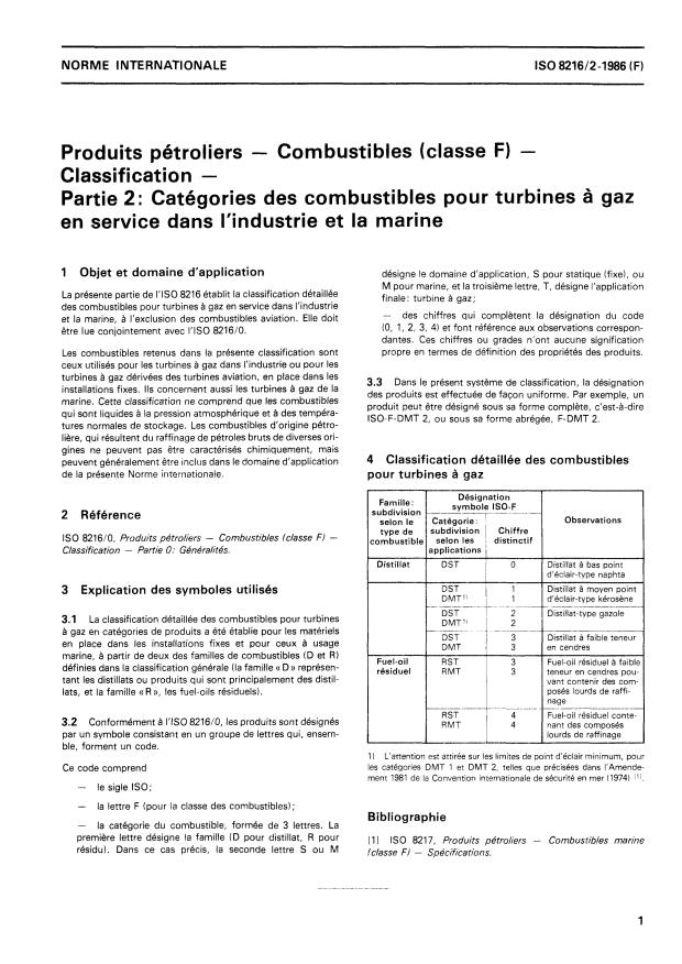 ISO 8216-2:1986 - Produits pétroliers -- Combustibles (classe F) -- Classification
