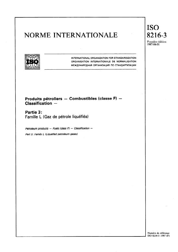 ISO 8216-3:1987 - Produits pétroliers -- Combustibles (classe F) -- Classification