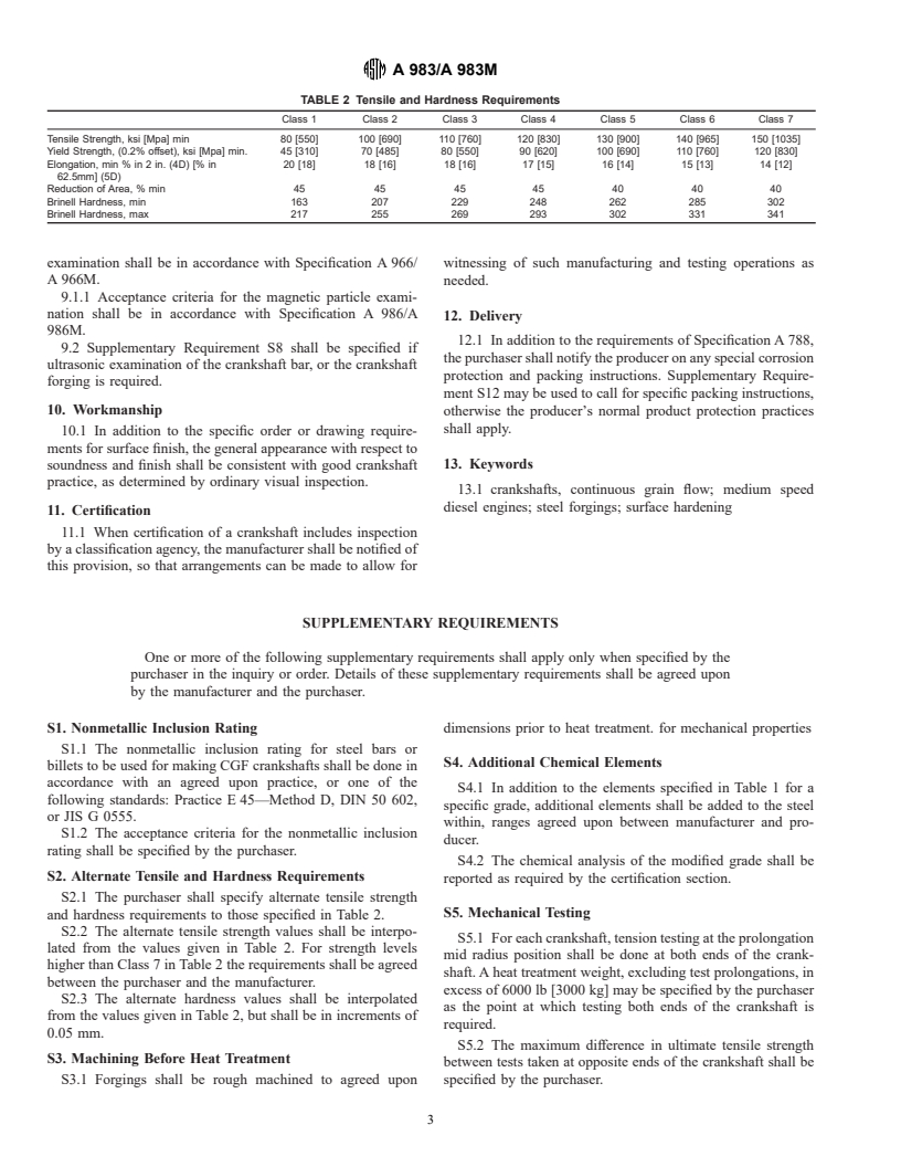 ASTM A983/A983M-98 - Standard Specification for Continuous Grain Flow Forged Carbon and Alloy Steel Crankshafts for Medium Speed Diesel Engines