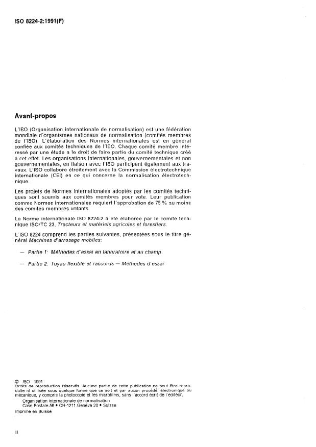 ISO 8224-2:1991 ISO 8224-2:1991 - Machines d'arrosage mobiles - Page 2 preview
